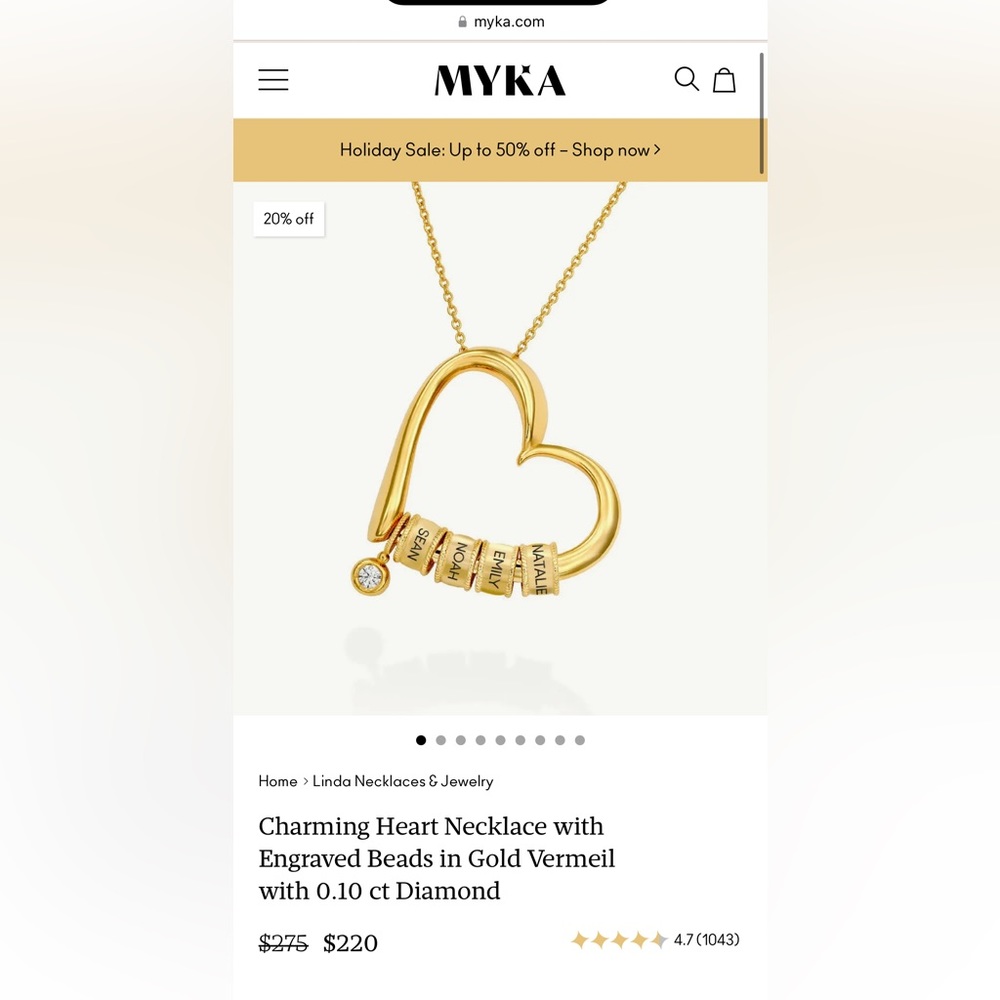 MYKA 18k Gold Heart Necklace with .10 carat diamond